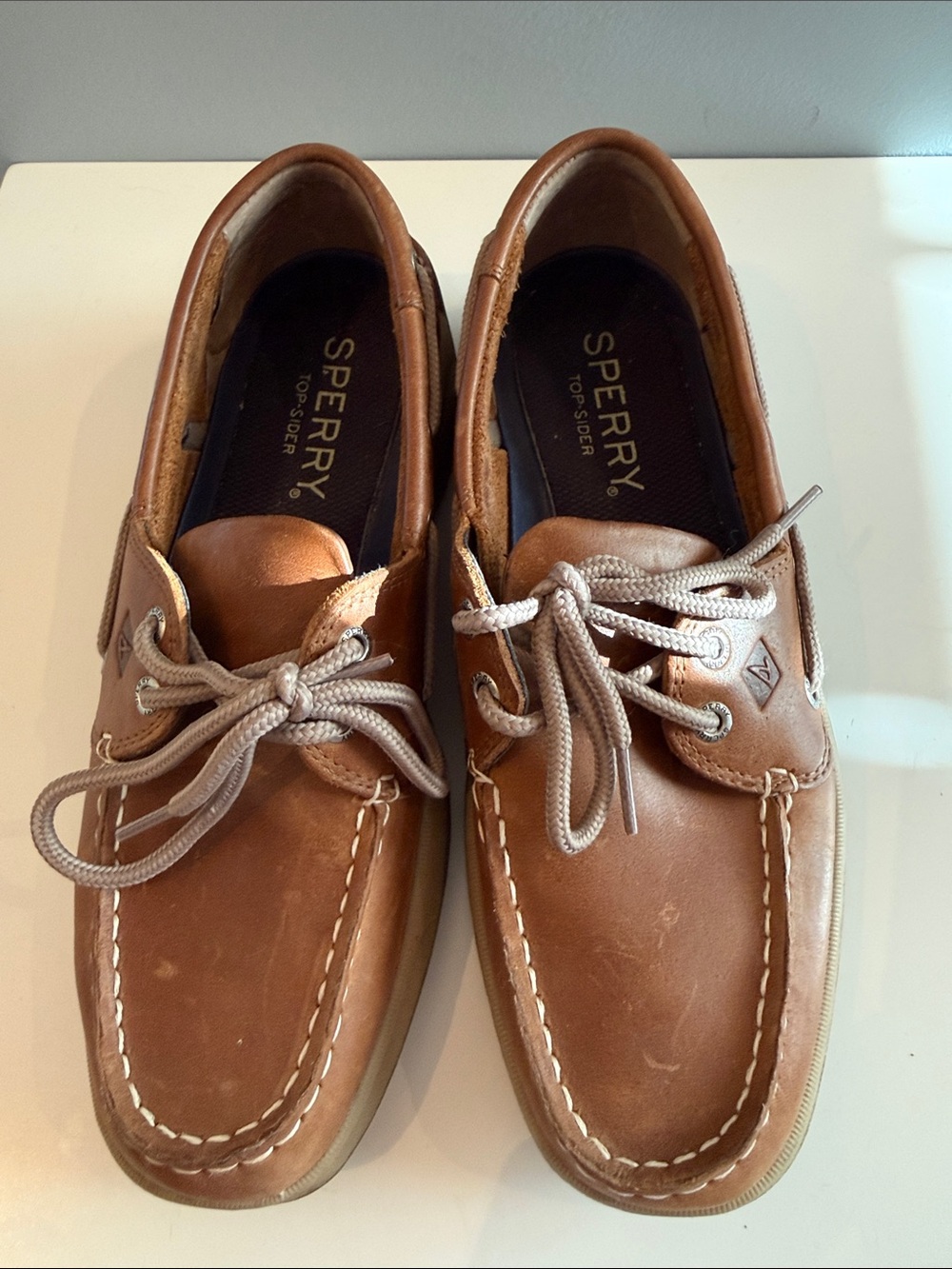 Sperry Men’s Brown Leather Boat Shoes Size 8 Classic Lace Up Rubber Sole Preppy